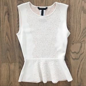 BCBGMaxAzria White & Nude Peplum Top